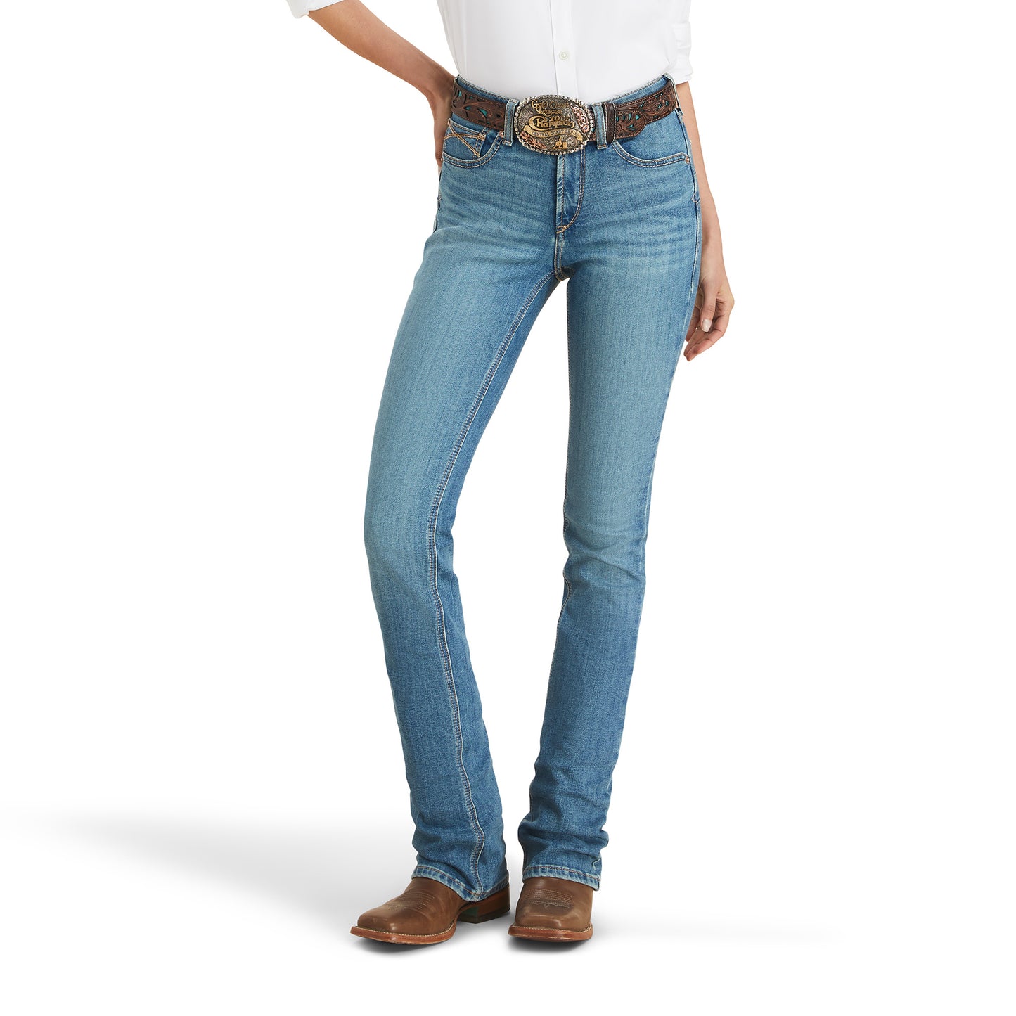 10043211 Ariat Women's Real High Rise Boot Cut Charlee Delaware Short Leg