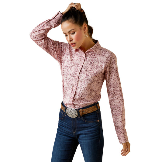 10043475 Ariat Wms Real Kibby Stretch LS Shirt Coral