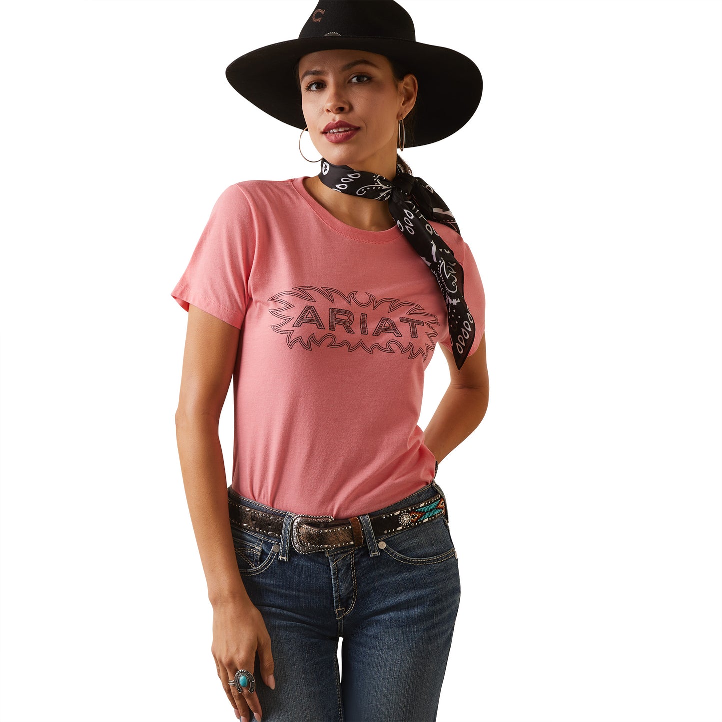 10044604 Ariat Wms Stitch SS Tee Pink Heather