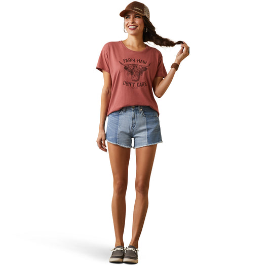 10044613 Ariat Wms Farm Hair SS Tee Clay Heather