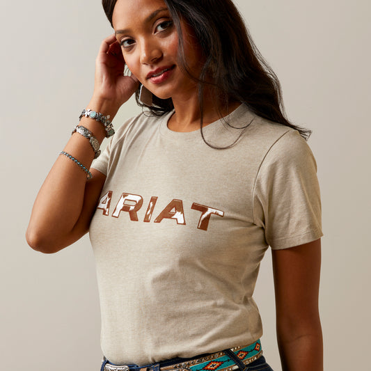 10045453 Ariat Wms Cow SS Tee Oatmeal Heather