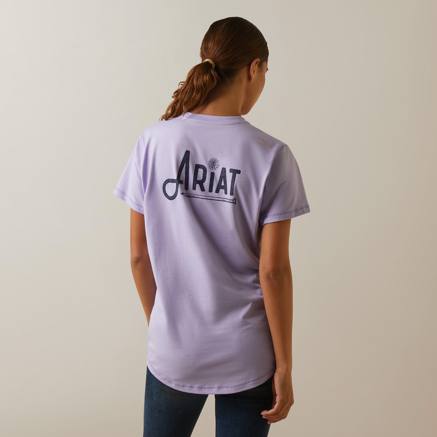 10043304 Ariat Wms Rebar Workman Graphic Ariat Logo T-Shirt Lavender
