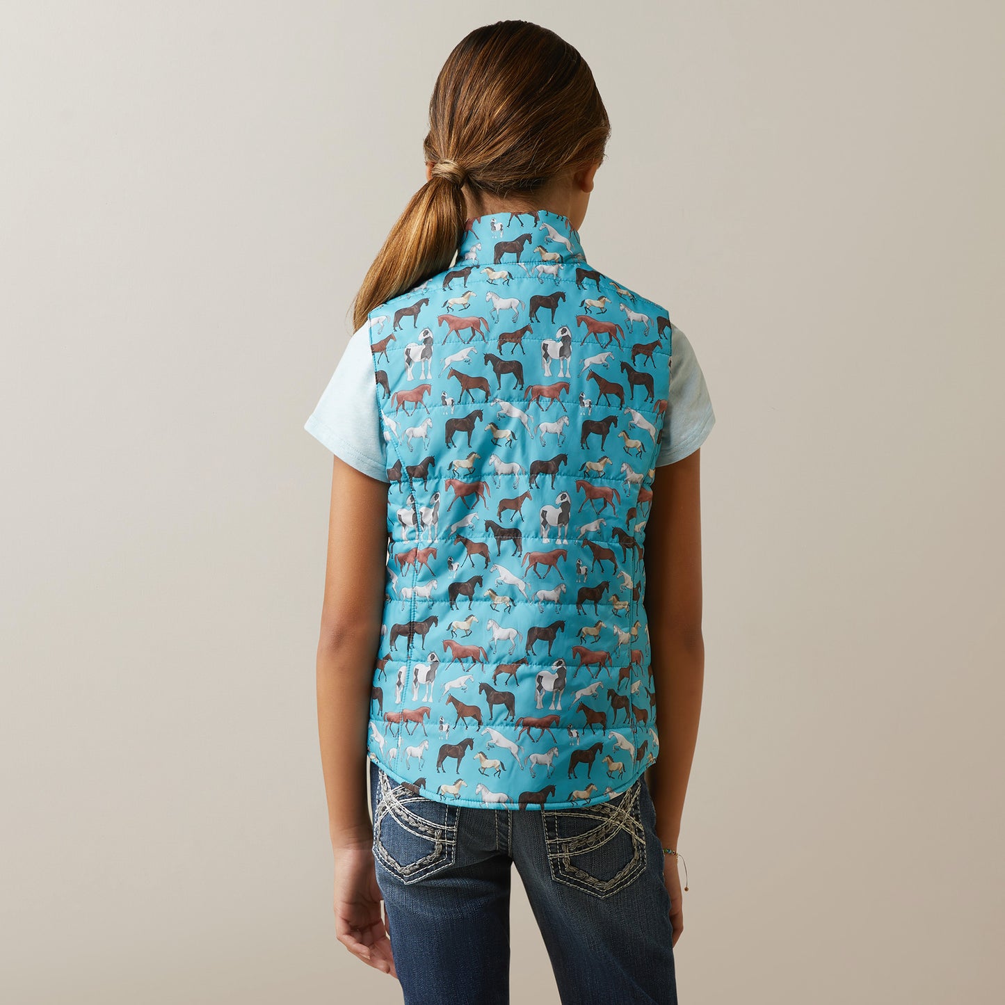 10043319 Ariat Youth Bella Insulated Reversible Vest Mosaic Blue/Aqua Herd Print