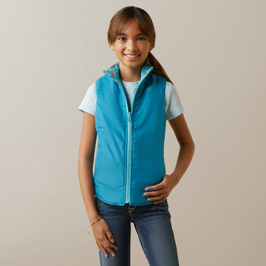 10043319 Ariat Youth Bella Insulated Reversible Vest Mosaic Blue/Aqua Herd Print