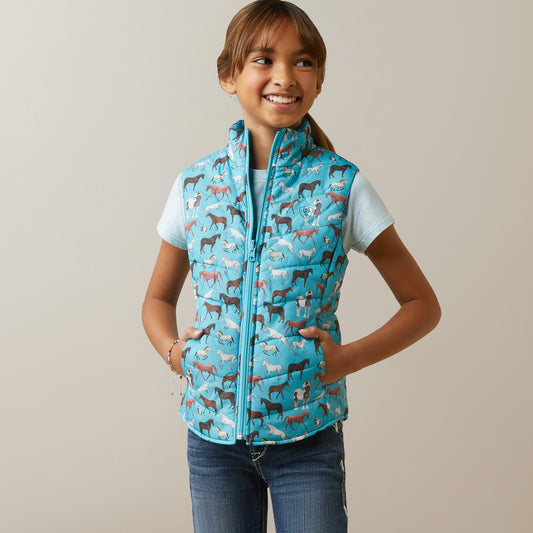 10043319 Ariat Youth Bella Insulated Reversible Vest Mosaic Blue/Aqua Herd Print