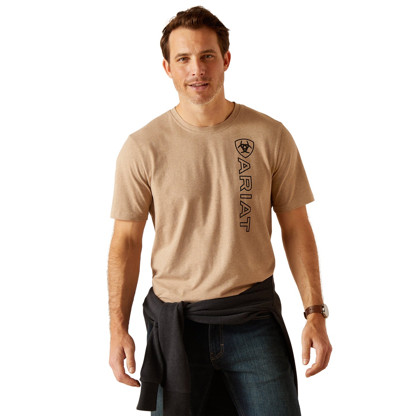 10048797 Ariat Men's  Vertical Logo T-Shirt Oatmeal