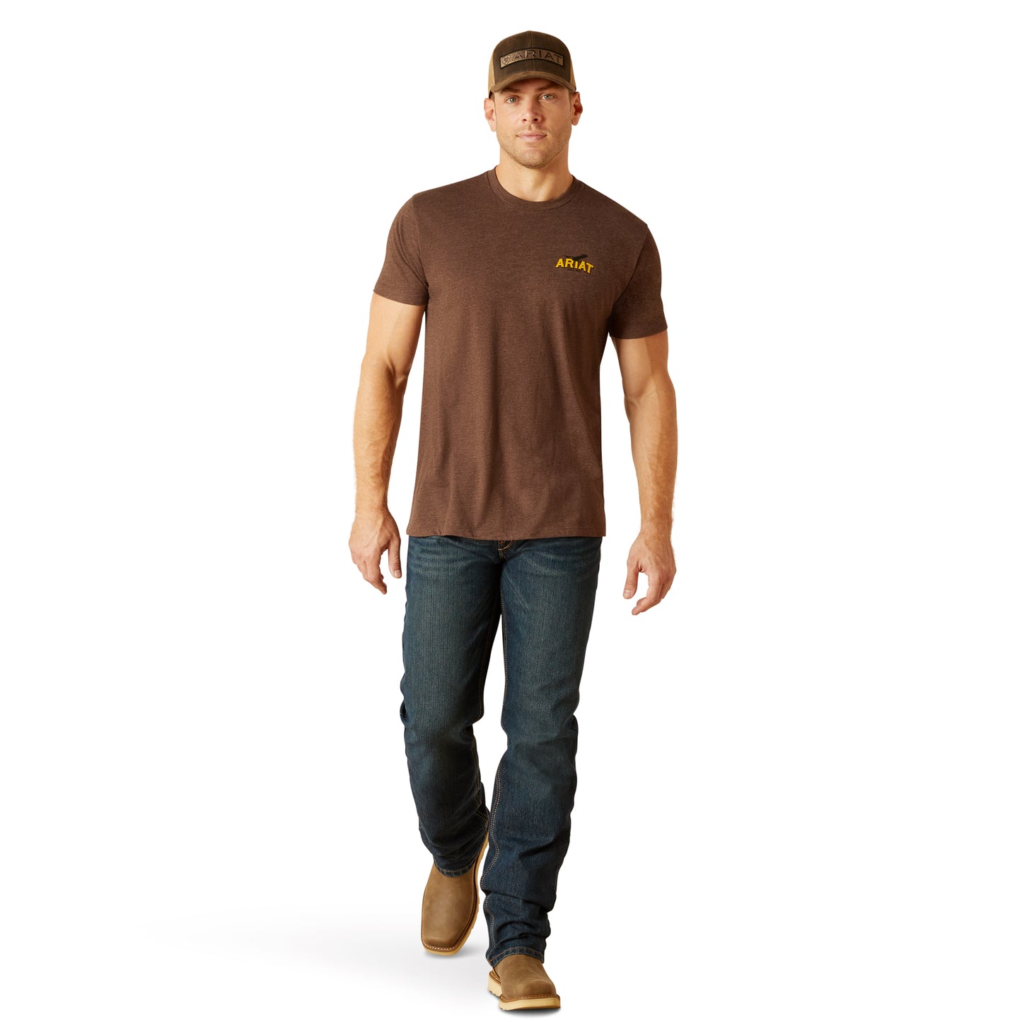 10051750 Ariat Men's Bison Sketch Shield Tee Heather Brown