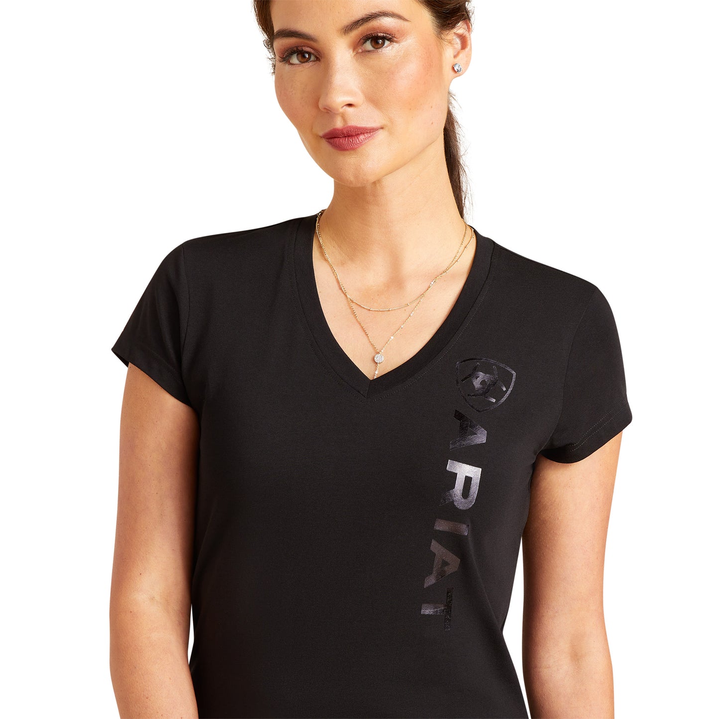 10048602 Ariat Women's Vertical Logo V T-Shirt Black