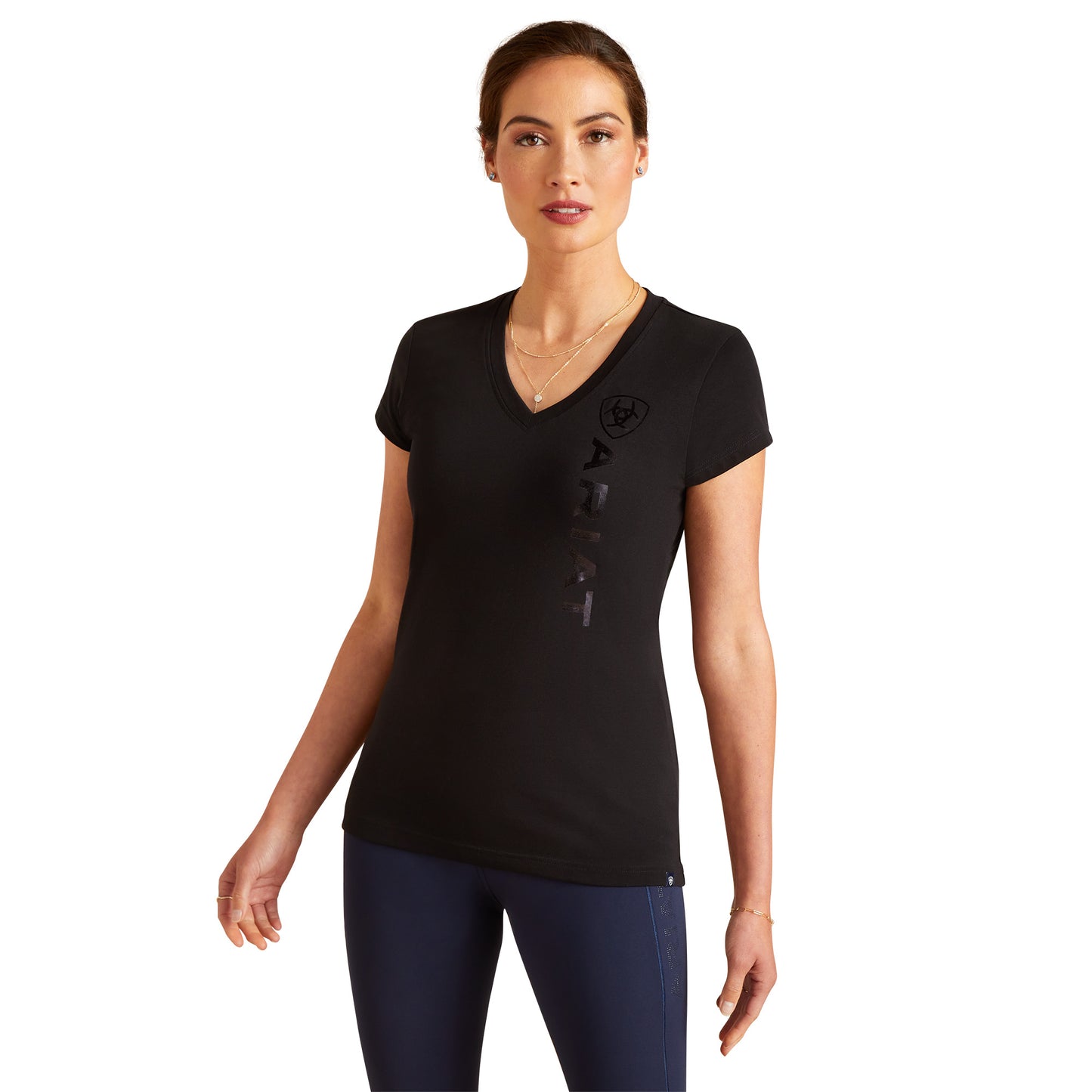 10048602 Ariat Women's Vertical Logo V T-Shirt Black