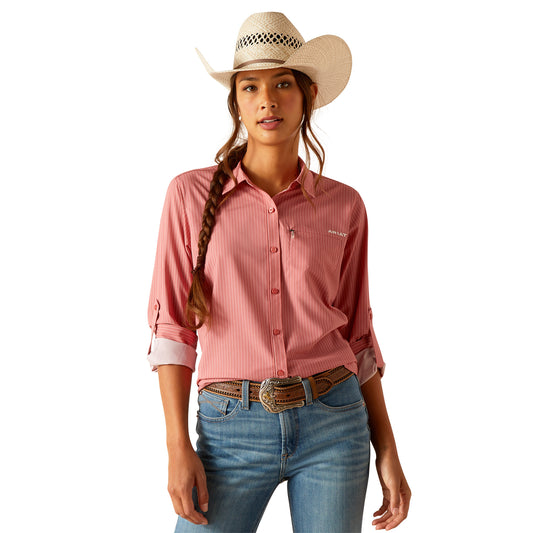 10048858 Ariat Women's Western Venttek Stretch LS Shirt Faded Rose