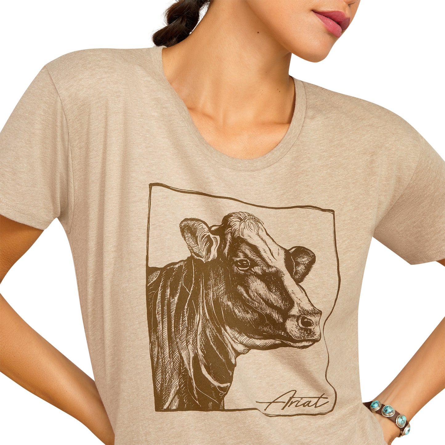 10051765 Ariat Women's Cow Cover Tee Oatmeal Heather