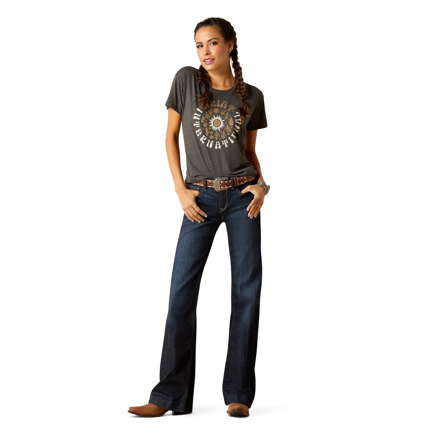 10051768 Ariat Women's Sol Circle Tee Charcoal Heather