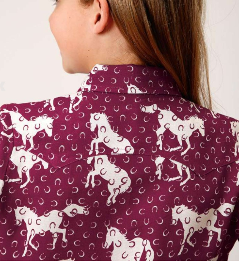 03-080-0590-2026 Roper Gls Five Star Collection L/S Shirt Red Horse Print