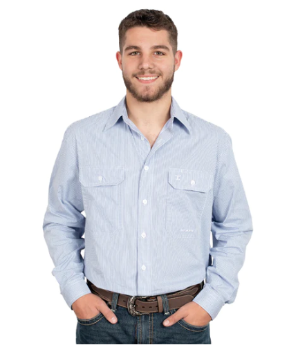 MWLS2327 Just Country Mns Austin Navy & White Pin Stripe Workshirt
