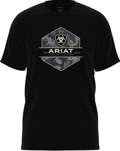 10042805 Ariat Bys Camo Badge SS T-Shirt Charcoal Heather