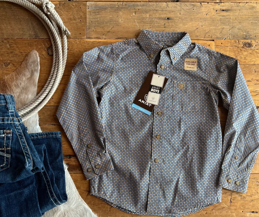 10042798 Ariat Boys Greysen LS Shirt Estate Blue