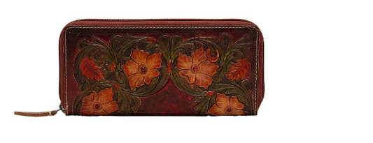 S-5844 Floral Magenta Hand Tooled Wallet