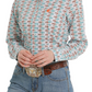 MSW9164201 Cinch Wms White/Orange and Blue Print LS Shirt