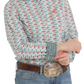 MSW9164201 Cinch Wms White/Orange and Blue Print LS Shirt