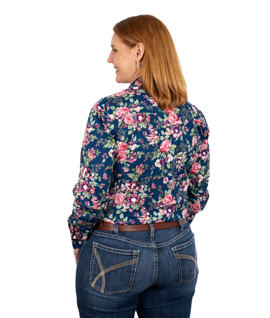 WWLS2325 Just Country Women's Abbey Navy Hibiscus LS Shirt