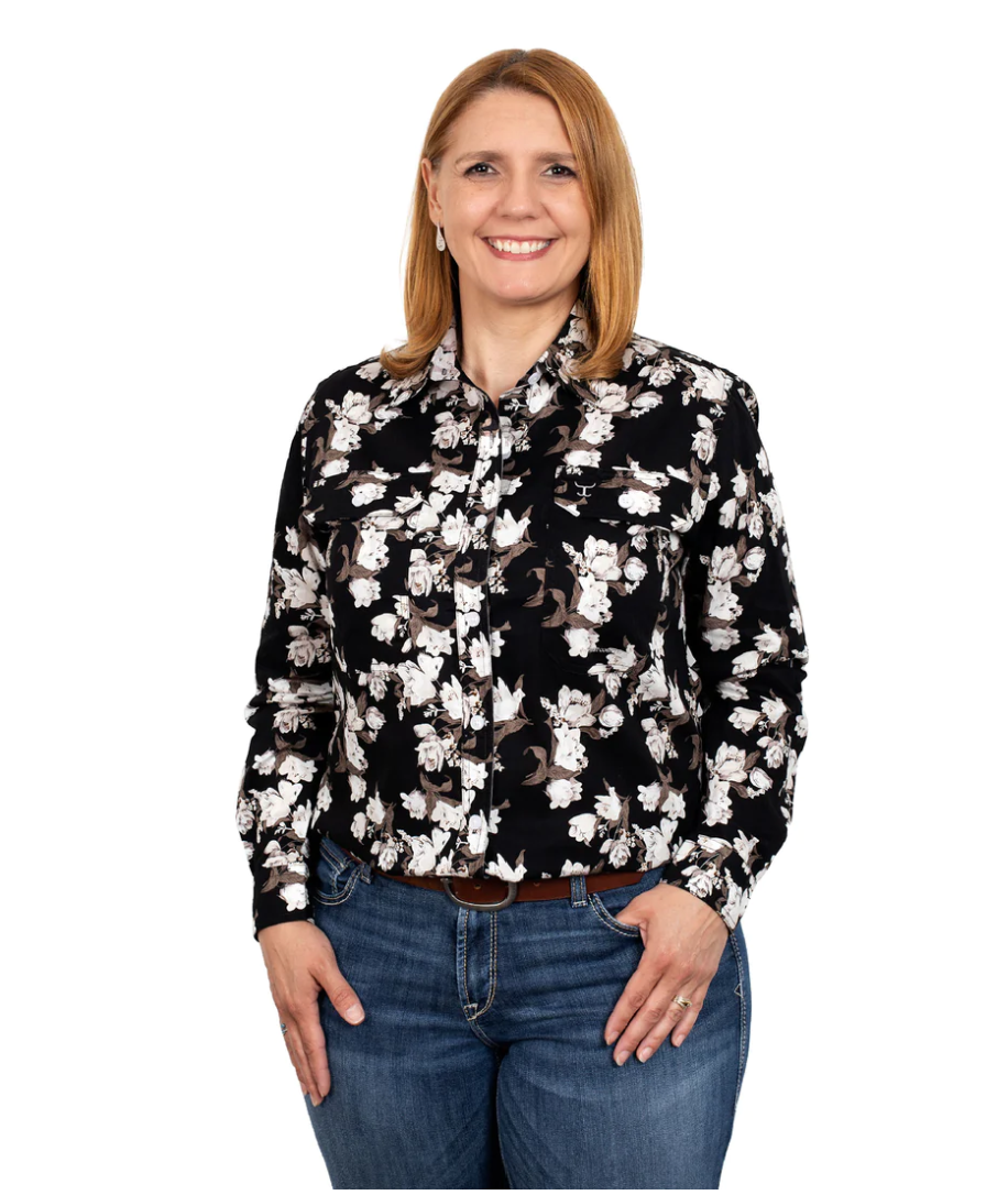 WWLS2339 Just Country Women's Abbey Black Lilies LS Shirt