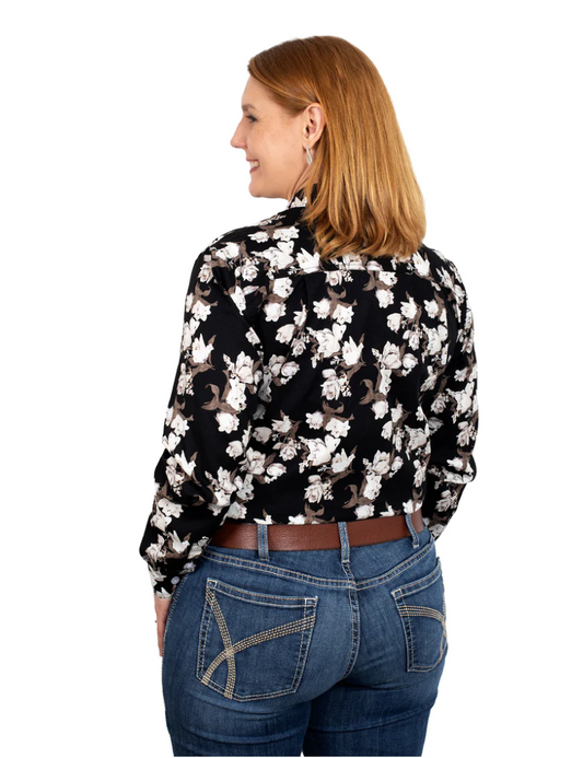 WWLS2339 Just Country Women's Abbey Black Lilies LS Shirt