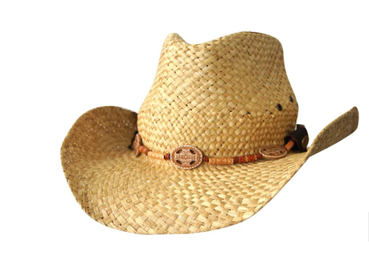 1818C Jacaru Straw Cowboy Hat with Inca Beads Natural