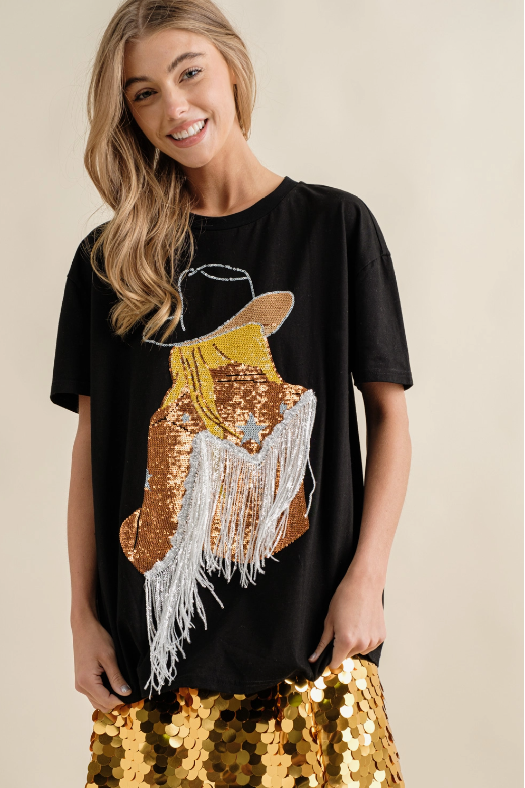 32500T Vegas Line Zouk Sequin Cowgirl Tee