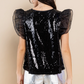 TIC13007BLK Vegas Line Tai Sequin Ruffle Top Black