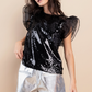 TIC13007BLK Vegas Line Tai Sequin Ruffle Top Black