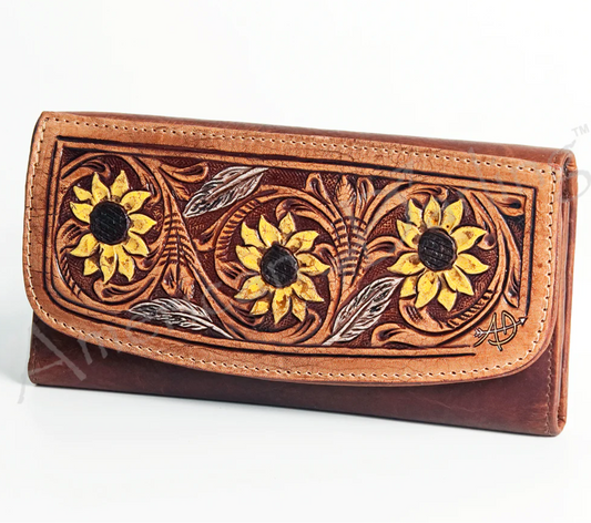 ADBGM102I Tooled Leather sunflower Purse