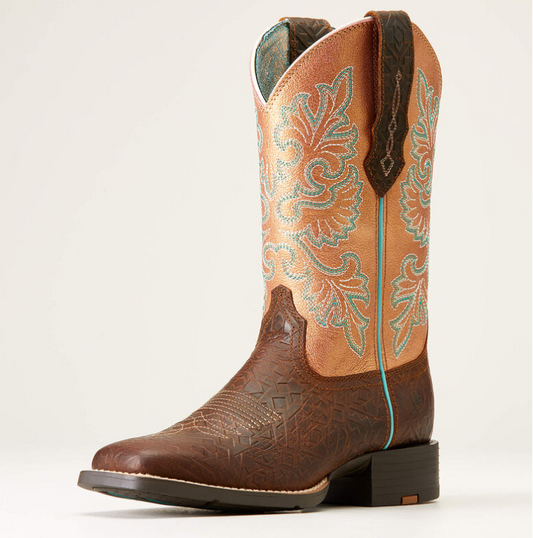 10047039 Ariat Women's Round Up Square toe stretch fit Toasted Blanket/ Copper Glow