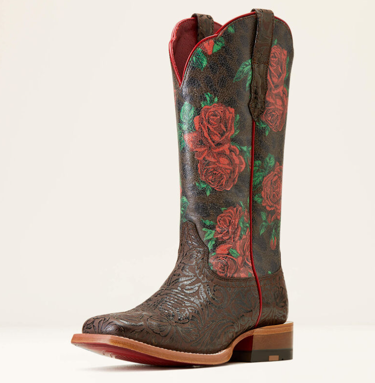 10046892 Ariat Women's Frontier Farrah Chocolate floral emboss/ Wild rose print