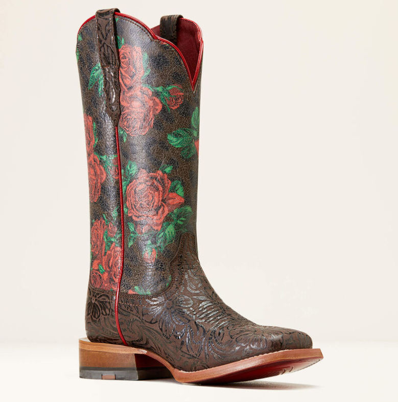 10046892 Ariat Women's Frontier Farrah Chocolate floral emboss/ Wild rose print