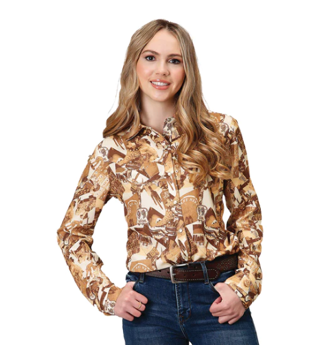 03-050-0590-0158 Roper Women's LS Brown Shirt