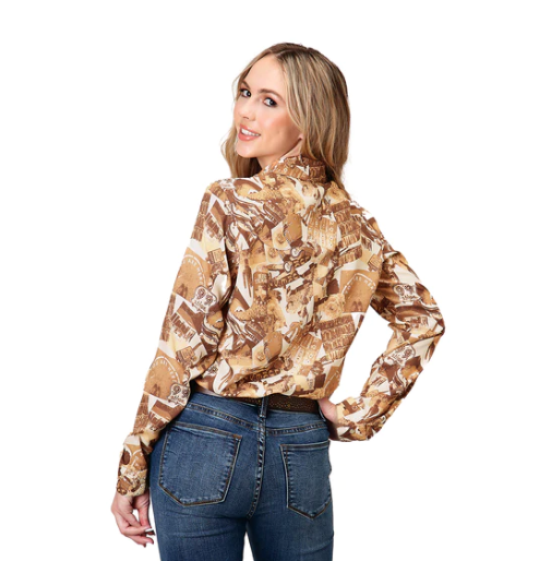 03-050-0590-0158 Roper Women's LS Brown Shirt