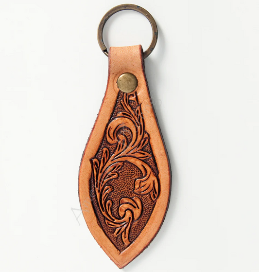 ADKR176 USA Tooled Leather Keychain