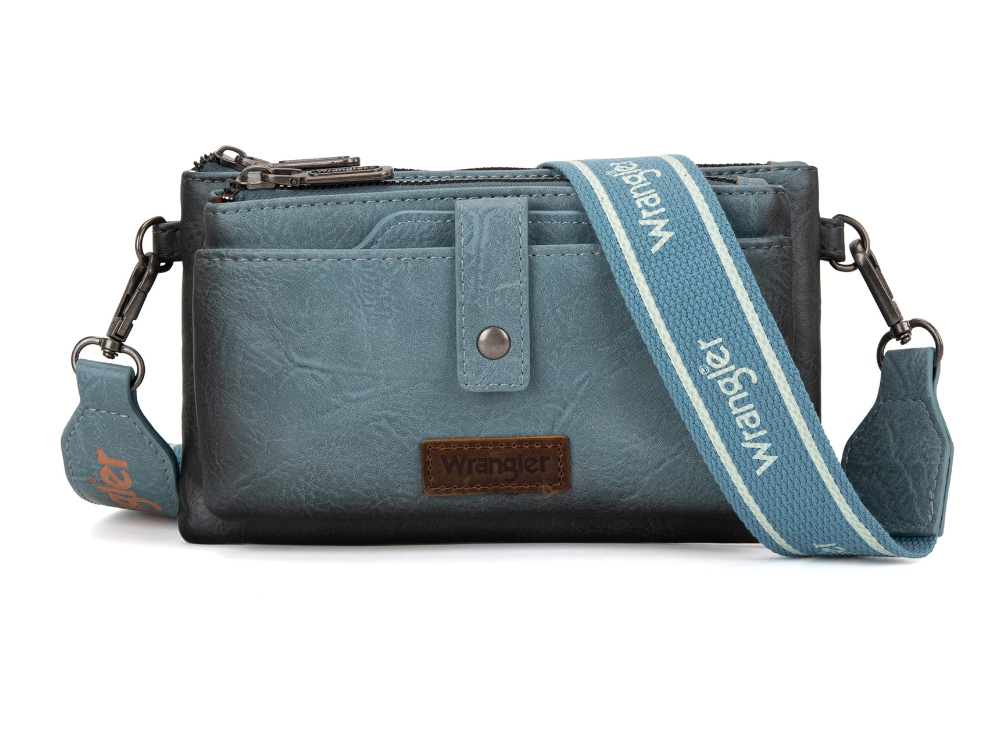 WG120-209 Wrangler Dual Zipper Compartment Crossbody Bag - Jean