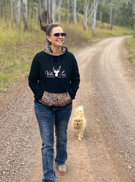 29025 Wild Lace Women's Black Leopard Print Hoodie