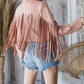 VJ70272-M1 Fringed Suede Jacket Dusty Pink