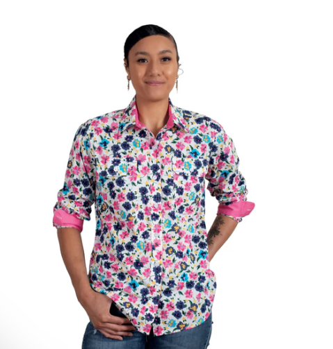 WWLS2417 Just Country Women's Abbey Workshirt White Pansies