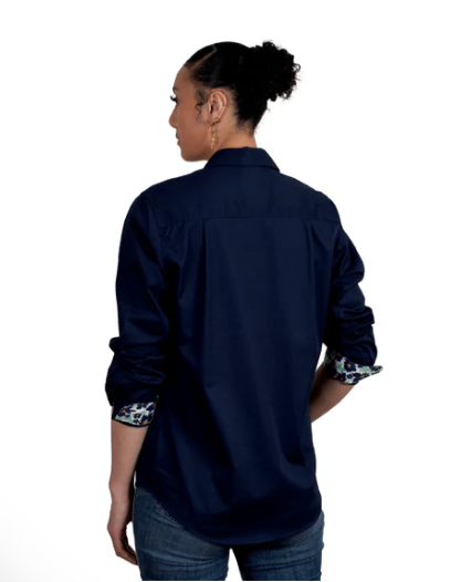 WWLS2421 Just Country Women's Jahna Workshirt Navy/White Cosmos