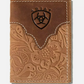 A3555602 Ariat Western Mens Wallet Trifold Leather Logo Embossed Floral Brown