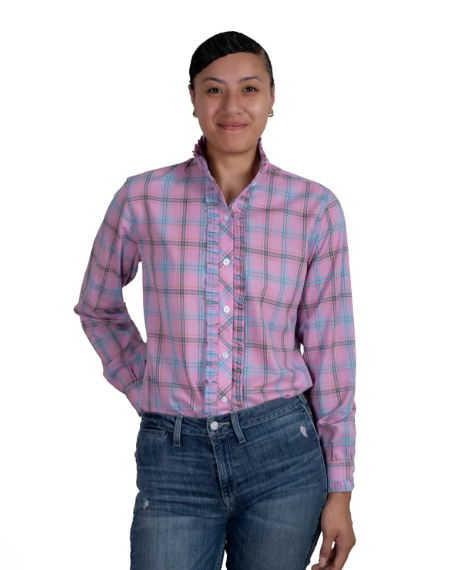 WWLS2436 Just Country Women's Abbey Frill Dusky Pink Pink Plaid