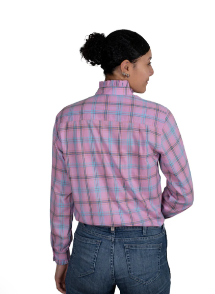 WWLS2436 Just Country Women's Abbey Frill Dusky Pink Pink Plaid