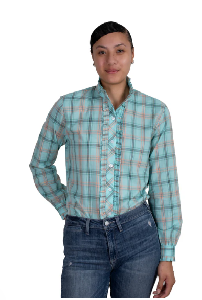 WWLS2437 Just Country Women's Abbey Frill Mint Green Plaid