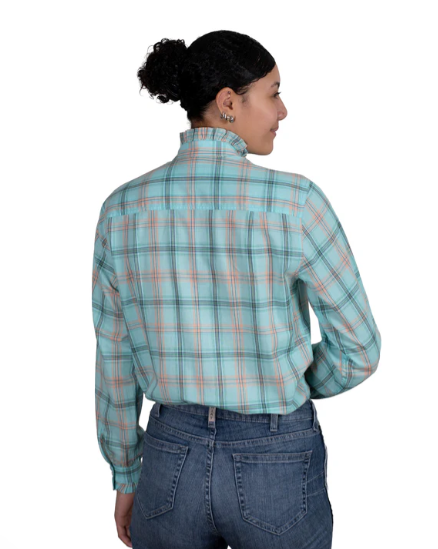 WWLS2437 Just Country Women's Abbey Frill Mint Green Plaid