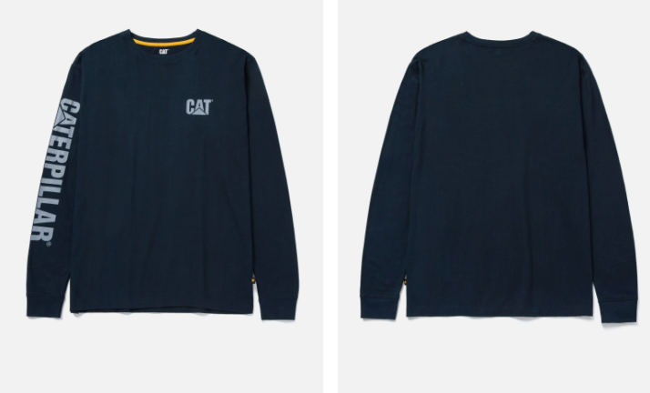 1510034.10378 CAT Men's LS Trademark Banner Tee Dark Marine