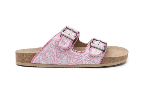 S-10231 Blossom Glitter Hand Tooled Leather Women's Sandals