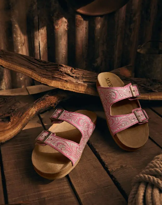 S-10231 Blossom Glitter Hand Tooled Leather Women's Sandals